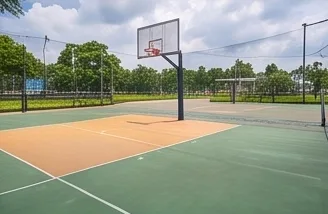 The basketball court under an open sky